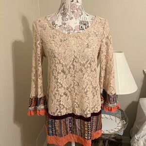 Ivy Jane Tan Gold Ruffled 3/4 Sleeve Blouse